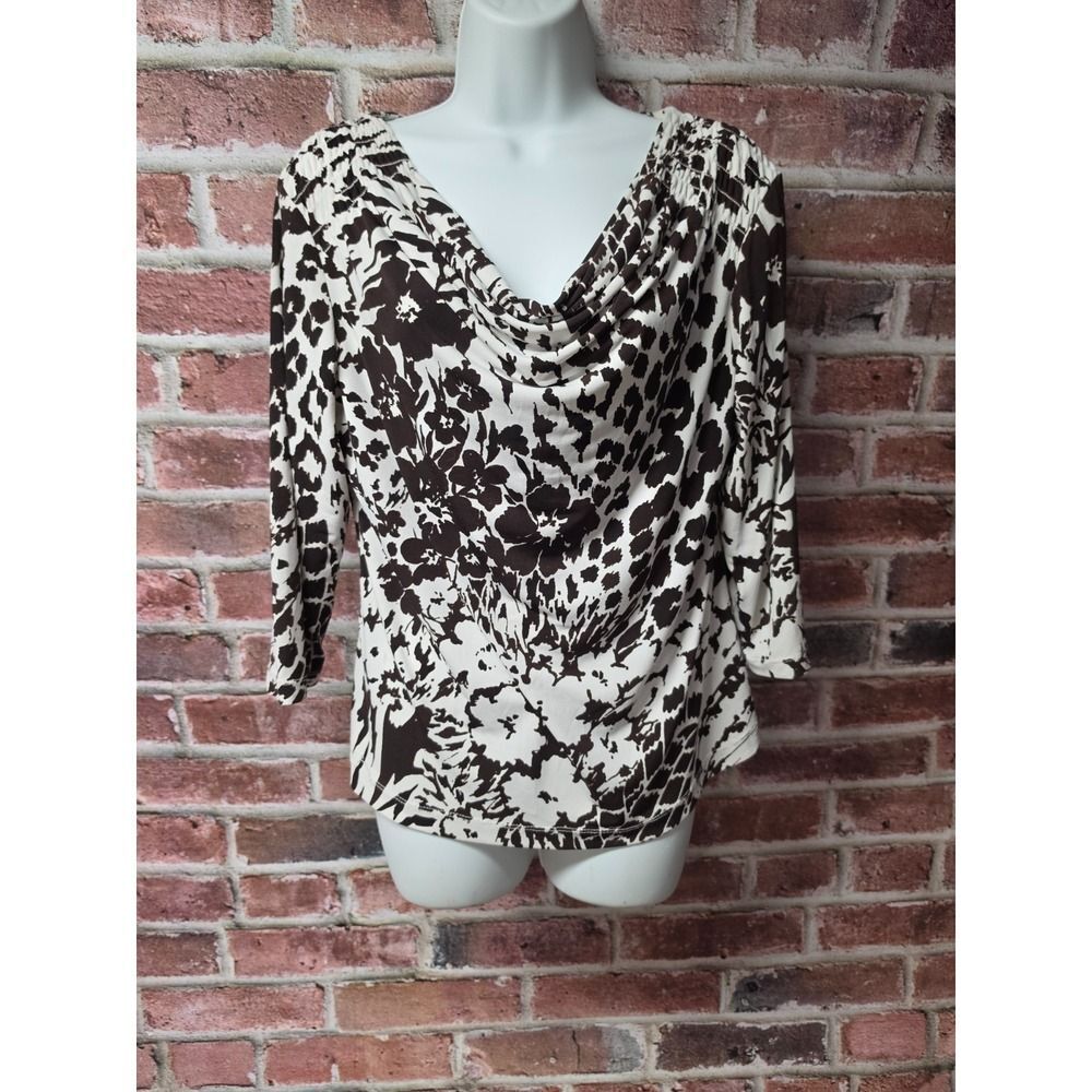 Women's CHICO'S Animal‎ Floral Mixed Print Cowl Neck Top Size 1 (M)